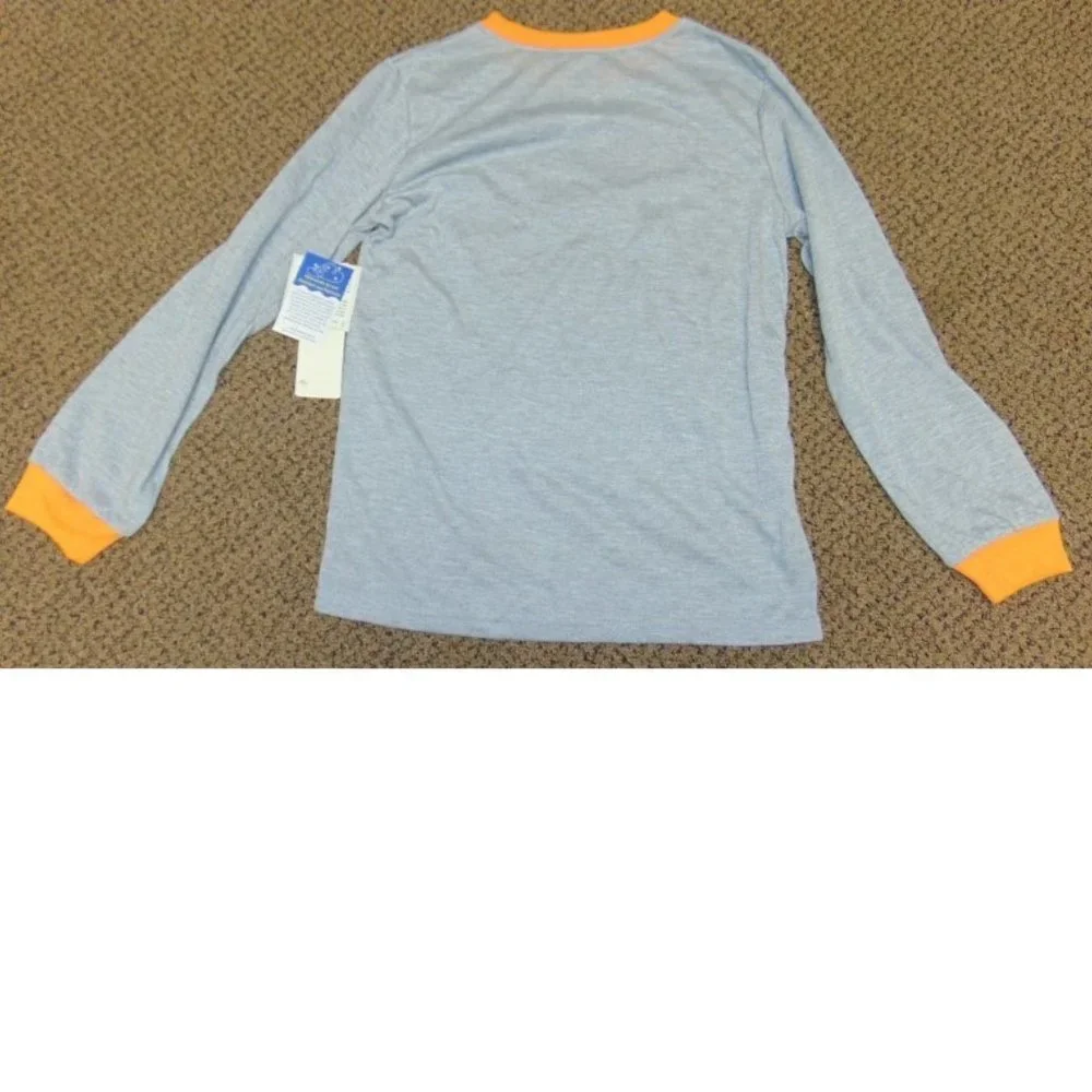 Skeleton Dinosaur Halloween Pajamas 10/12 Gray Shirt & Orange Pants 2 Pc Kids
